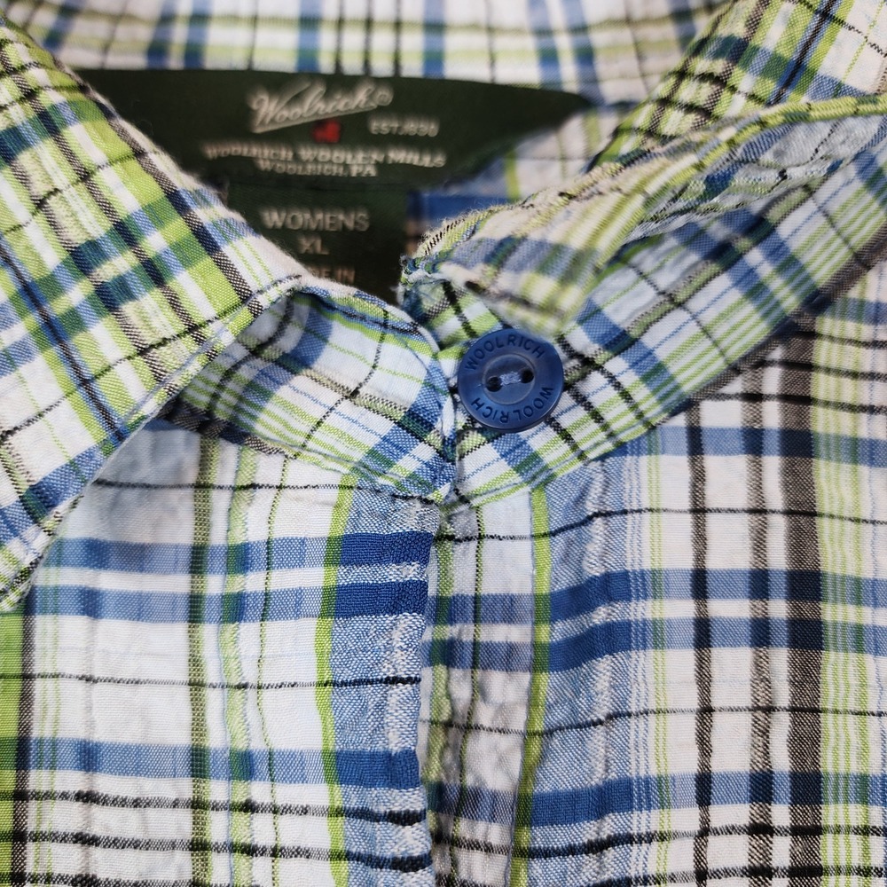 Woolrich Womens XL Coastal Preppy Outdoor Travel Plaid Roll Tab Shirt XL - Picture 3 of 16